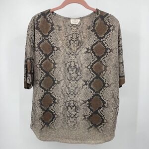 Ember Womens Snakeskin Print V-Neck Dolman Sleeve Relaxed Knit Top Brown S